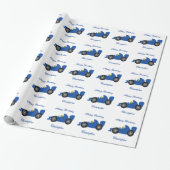 Blauw ontwerp raceauto verjaardagscadeau cadeaupapier (Uitgerold)