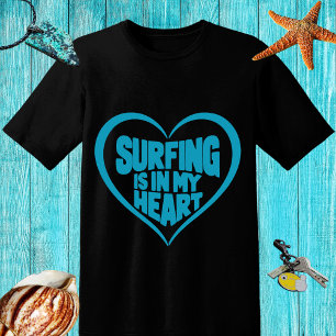 Blauw ontwerp 'Surfen zit in mijn hart' T-shirt