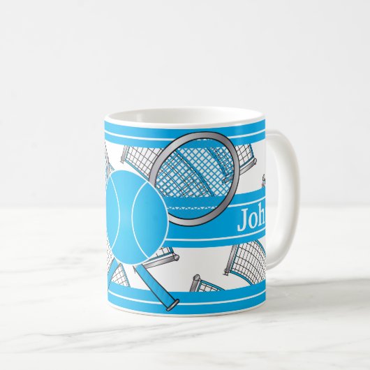 Blauw ontwerp van tennis personaliseren koffiemok (Voorkant rechts)
