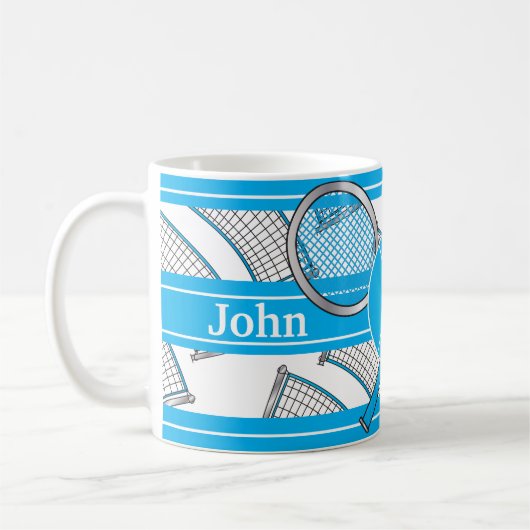 Blauw ontwerp van tennis personaliseren koffiemok (Links)