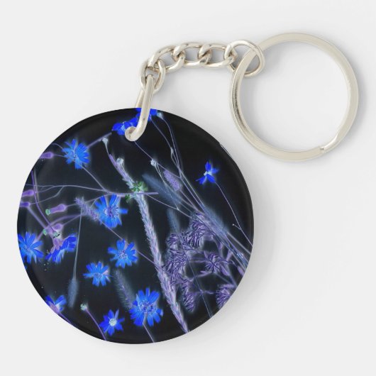 Blauw ontwerp voor een zwarte wildbloem sleutelhanger (Achterkant)