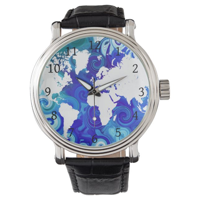 Blauw ontwerp voor Wereldkaart 267 Horloge (Voorkant)