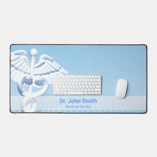 Blauw Ontwerp Wit 3D Caduceus Medisch Bureaumat (Keyboard & Muis)
