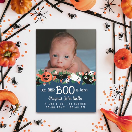 Blauw Onze kleine boe is hier Halloween Baby Aankondiging