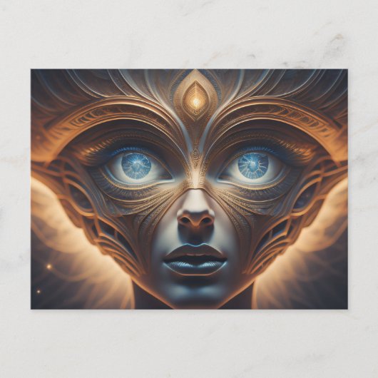 Blauw Oog Alien Being Briefkaart (Voorkant)