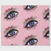 Blauw oog & Bloemen inpakpapier (Vlak)