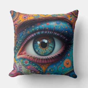 Blauw Oog Bloemrijke Surrealistische Artistieke St Kussen
