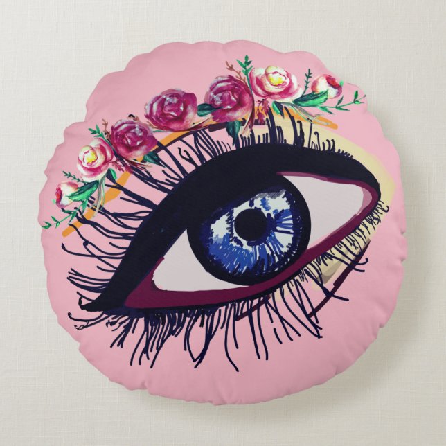 Blauw oog en bloem aangepaste zomer kussen (Voorkant)