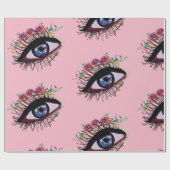 Blauw oog en bloemen inpakpapier (Vlak)