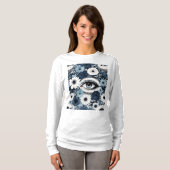 Blauw oog en wimpers Boho Floral T-shirt (Voorkant volledig)
