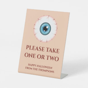 Blauw oog Halloween Trick Or Treaters Snoep Notiti Reclamebord Met Voetstuk