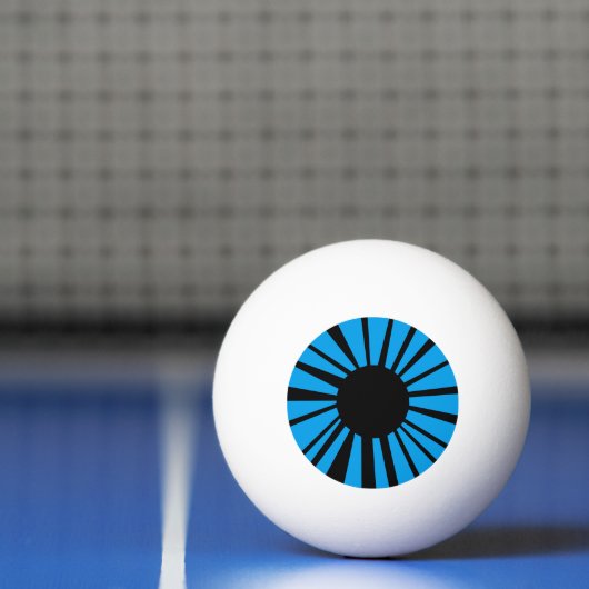 Blauw oog met zwarte bladzijde op witte eyeball pingpongbal (Net)