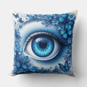 Blauw Oog Omringd Door Bloemen En Vlinders Kussen