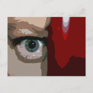 Blauw oog van achter de rode bas dicht briefkaart