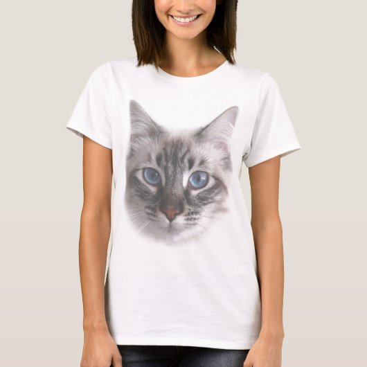  blauw Oogachtig Kat T-shirt (Voorkant)