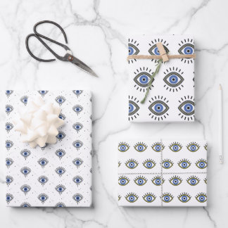 Blauw oogontwerp, kwade oogbescherming, geluk inpakpapier vel