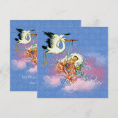 Blauw Ooievaar Baby Shower Kaart (Voorkant / Achterkant)