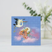 Blauw Ooievaar Baby Shower Kaart (Staand voorkant)