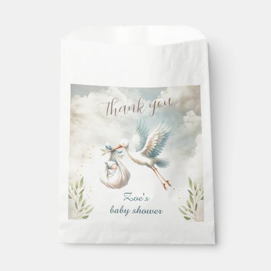 Blauw  Ooievaarsjongen Baby shower Bedankzakje (Voorkant)