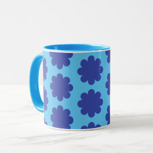 Blauw op Aqua Retro Flower Art Mok Cup