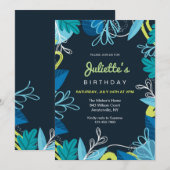 Blauw op Blauw Birthday Party Kaart (Voorkant / Achterkant)