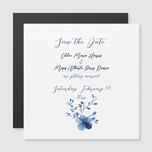 Blauw op Blauw, Bloesem Bloesem Magnetische Uitnodiging (Voorkant / Achterkant)