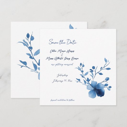 Blauw op Blauw, Bloesem Bloesem Save The Date Kaar (Voorkant / Achterkant)