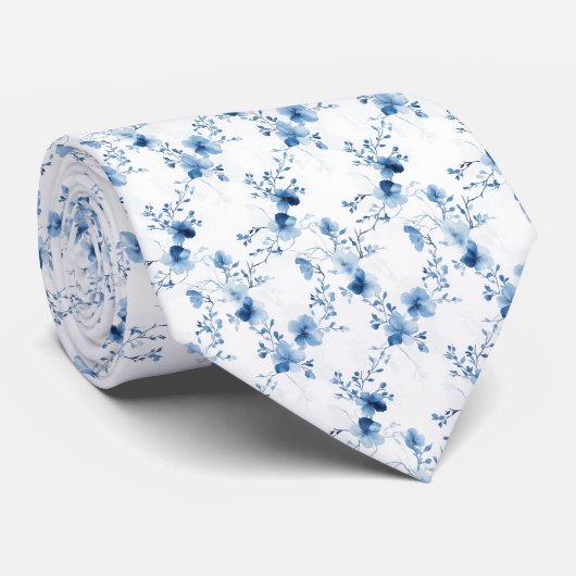 Blauw op Blauw, Bloesem Bloesem Stropdas (Opgerold)