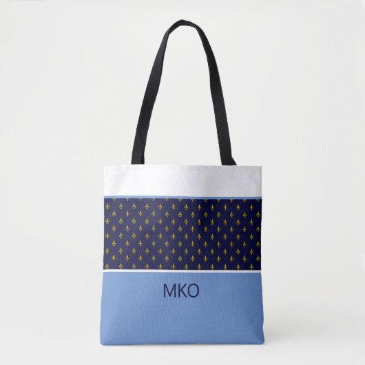 Blauw op blauw Fleur-de-Lis Tote Bag (Voorkant)