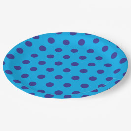 Blauw op blauwe polka stippen papieren bordje