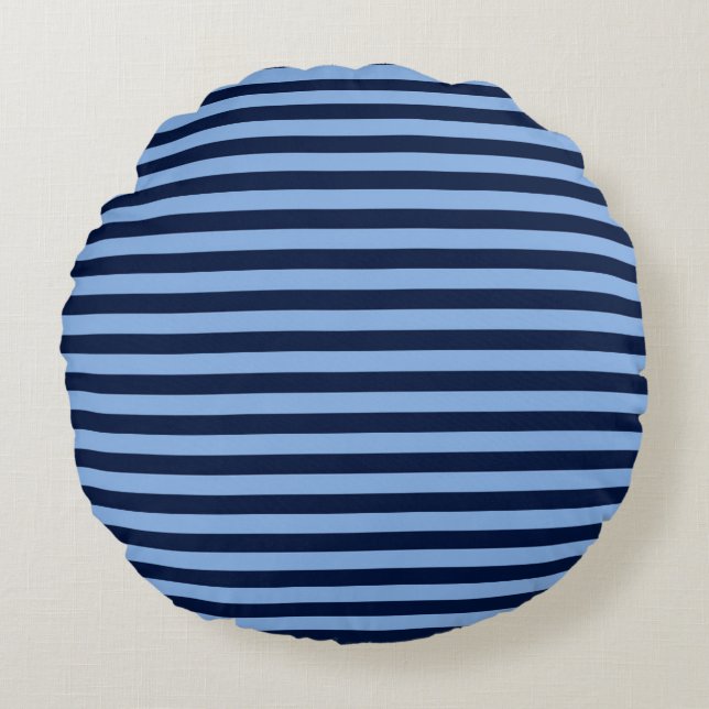 Blauw op Blauwe Strepen Rond Kussen (Voorkant)