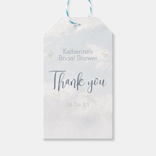 Blauw op Cloud Nine Elegant Vrijgezellenfeest Dank Cadeaulabel (Voorkant)