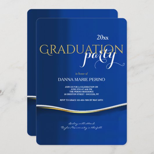 Blauw op de blauwe Uitnodiging van Afstuderen (Voorkant / Achterkant)