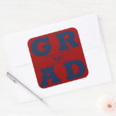 Blauw op donkerrood Afstuderen Vierkante Sticker (Envelop)
