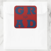 Blauw op donkerrood Afstuderen Vierkante Sticker (Tas)