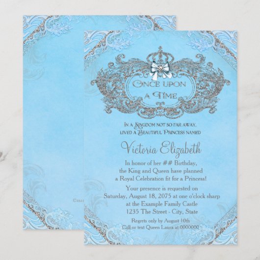 Blauw op een tijd prinses Birthday Kaart (Voorkant / Achterkant)