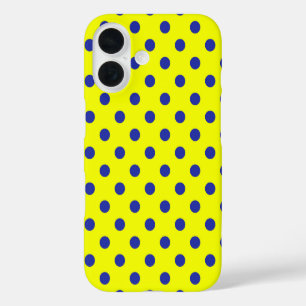 Blauw Op Geel Stippen Patroon Ontwerp iPhone 16 Hoesje