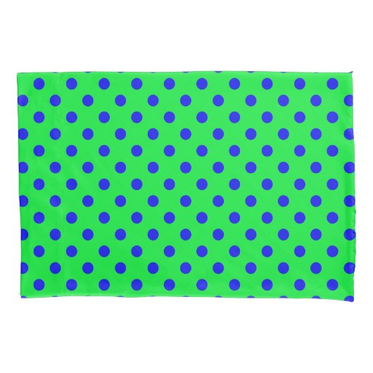 Blauw op groen polka stippen patroonontwerp kussensloop (Voorkant)