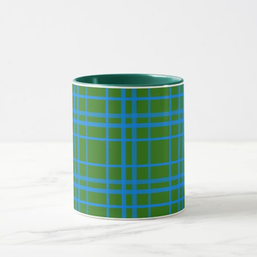 Blauw op groen Tartan Plaid Pattern Design Mok (Midden)