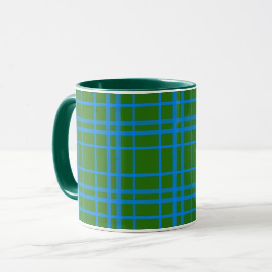 Blauw op groen Tartan Plaid Pattern Design Mok (Voorkant links)
