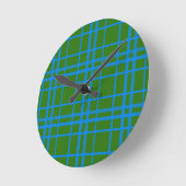 Blauw op groen Tartan Plaid Pattern Design Ronde Klok (Hoek)