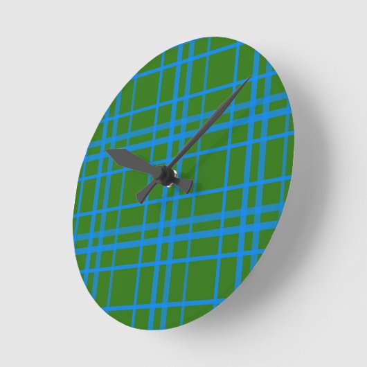 Blauw op groen Tartan Plaid Pattern Design Ronde Klok (Hoek)