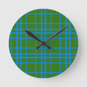 Blauw op groen Tartan Plaid Pattern Design Ronde Klok (Voorkant)