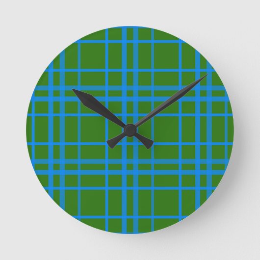 Blauw op groen Tartan Plaid Pattern Design Ronde Klok (Voorkant)