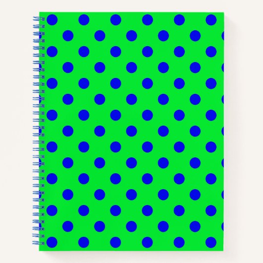 Blauw op groene polka stippen patroonontwerp notitieboek (Voorkant)