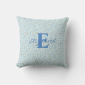 Blauw op maat gemaakt monogram boho wilde bloem mo kussen (Voorkant)