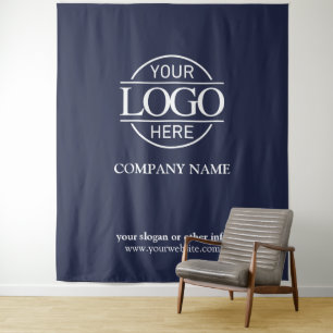 Blauw Op Maat Gemaakt Zakelijk Logo Beurs Achterwa Wandkleed