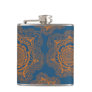 Blauw op Oranje Mandala Heupfles