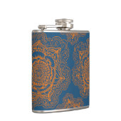 Blauw op Oranje Mandala Heupfles (Rechts)