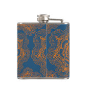 Blauw op Oranje Mandala Heupfles (Achterkant)